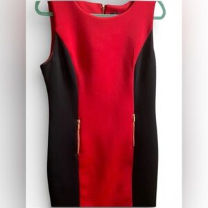 DKNY: Chic Black and Red Dress with Gold Zipper
Size: 14 Women
#N055